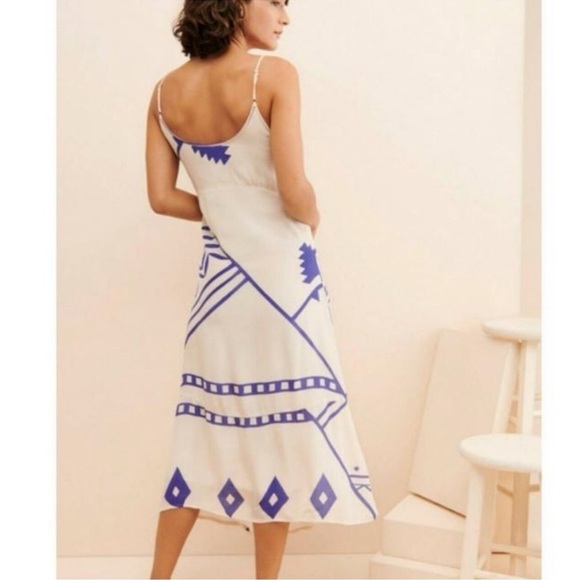 Cecilie Copenhagen Cream Anthropologie Midi Slip Night Out Dress Size Medium - Picture 2 of 16